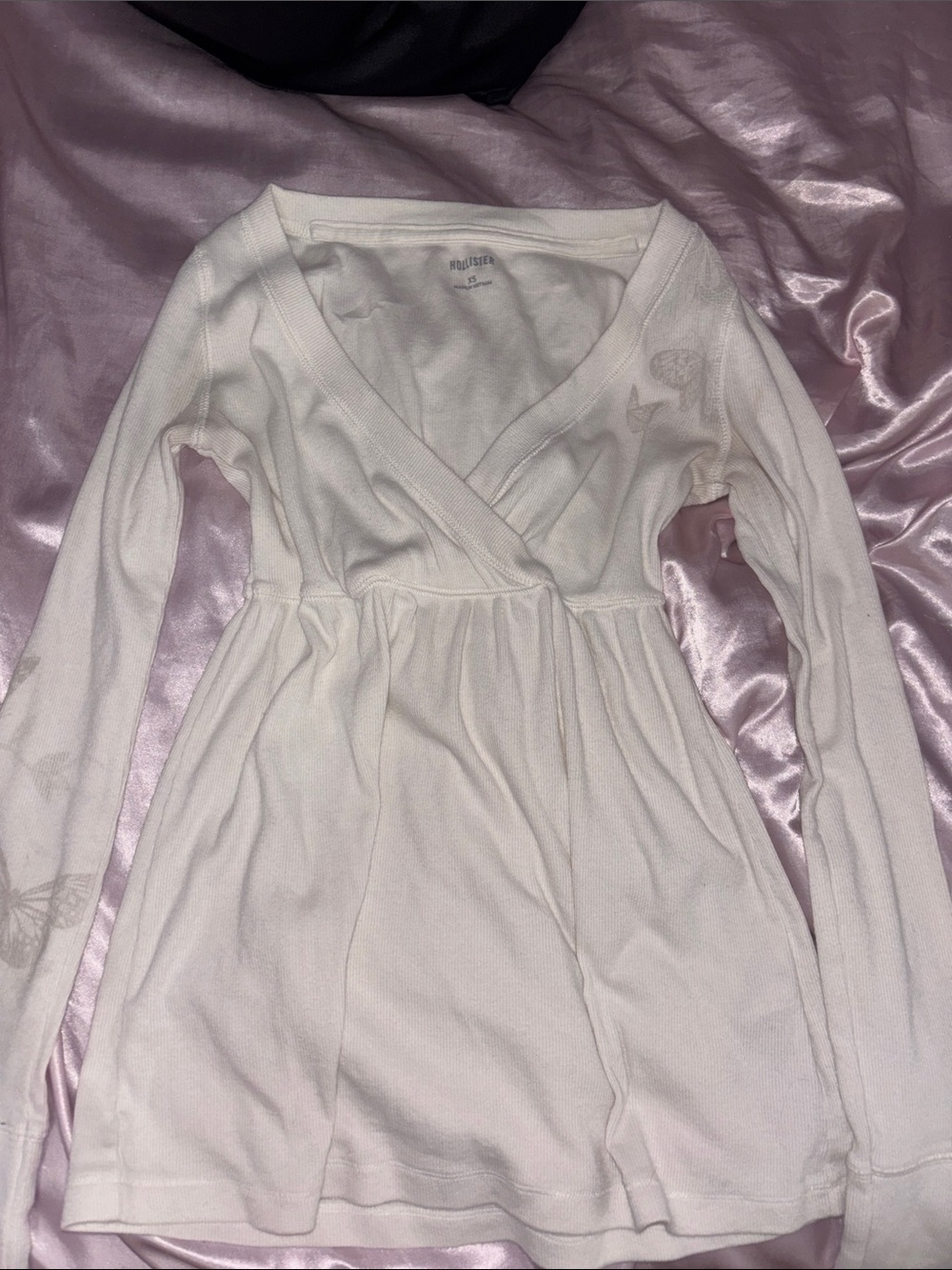 Hollister Cream Wrap-Front Long Sleeve Top